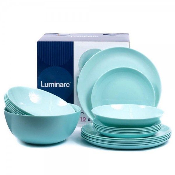 لومينارك® Diwali light turquoise Set 18Pcs طقم أطباق الزجاج المقسى تركوازي