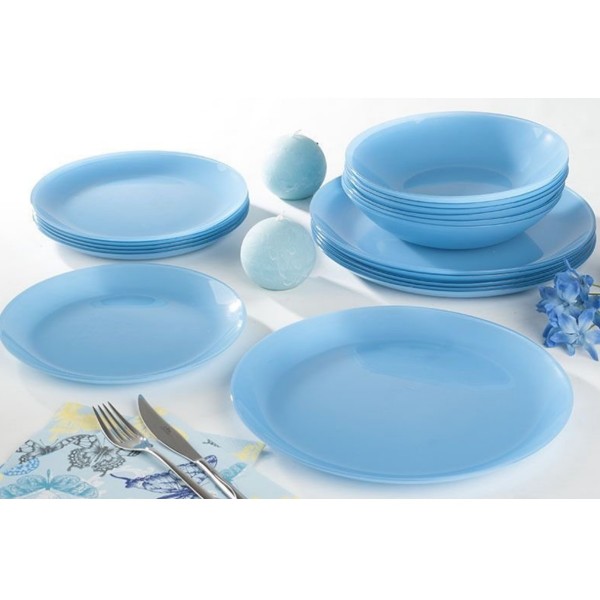 لومينارك®Diwali light blue Set 18Pcs طقم أطباق الزجاج المقسى ازرق