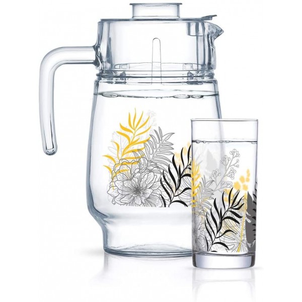 لومينارك® PALM SPRINGS ابريق ماء زجاج + غطاء زجاجي + كؤوس للشرب Set 6Pcs شفاف 1.6لتر