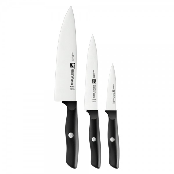 زويلنغ® Life Set 3Pcs Chef knife, peeling knife, carving knife ستانلس ستيل أسود وفضي 10, 16, 20سم